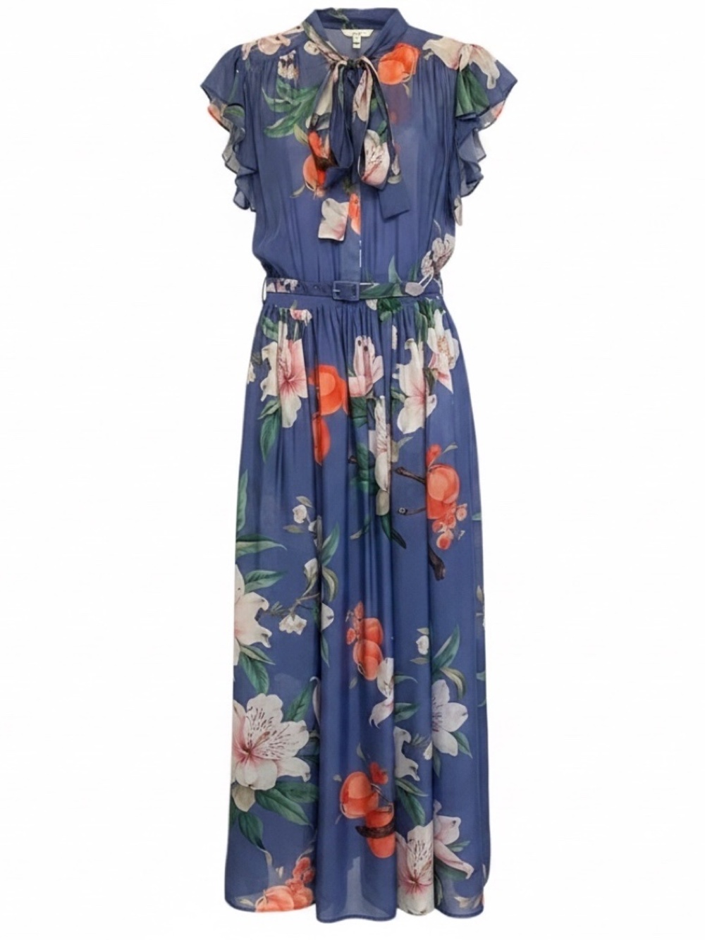 LEO LIN MOONLIGHT BLUE LAVISH PRINT GRACE FLUTTER SLEEVE MIDI DRESS